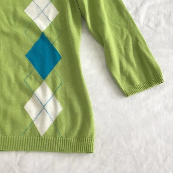 Lilly Collection Lime Green Argyle Cardigan Size S - Picture 6 of 7